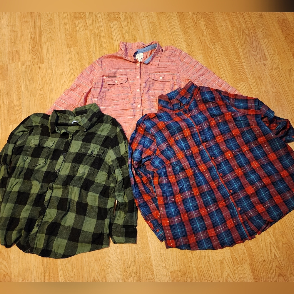 Lot of 3 St. John's Bay, Boutique Womens Plus Button Down Long Sleeve Shirts 3XL